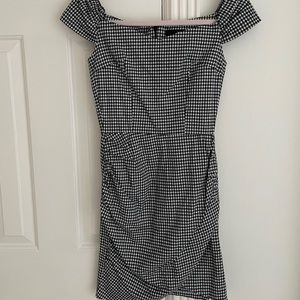 Aqua off shoulder checkered dress